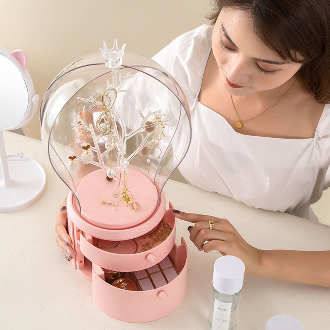 SOGA 2X Pink 360 Degree Rotating 2 Layered Jewelry Storage Box Waterproof Dustproof Accessories Organiser • LUZ-BathC907X2