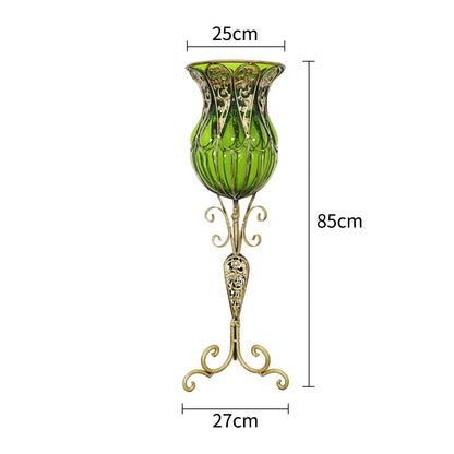 SOGA 85cm Green Glass Tall Floor Vase and 12pcs Pink Artificial Fake Flower Set • LUZ-Vase3019GreenwPinkF12