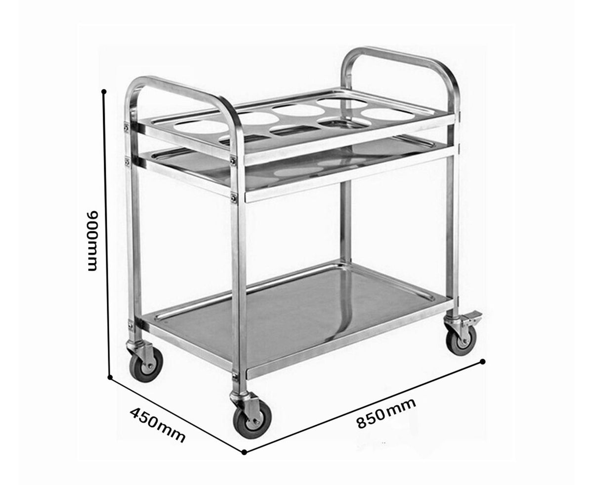 SOGA 2X 2 Tier Stainless Steel 8 Compartment Kitchen Seasoning Car Service Trolley Condiment Holder Cart Spice Bowl • LUZ-FoodCart1209X2