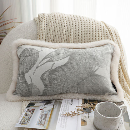 SOGA 2X 35cm Wabi-sabi Rectangular Raised Embroidery Leaf & Lumbar Throw Pillow • LUZ-FrenchCushion261X2