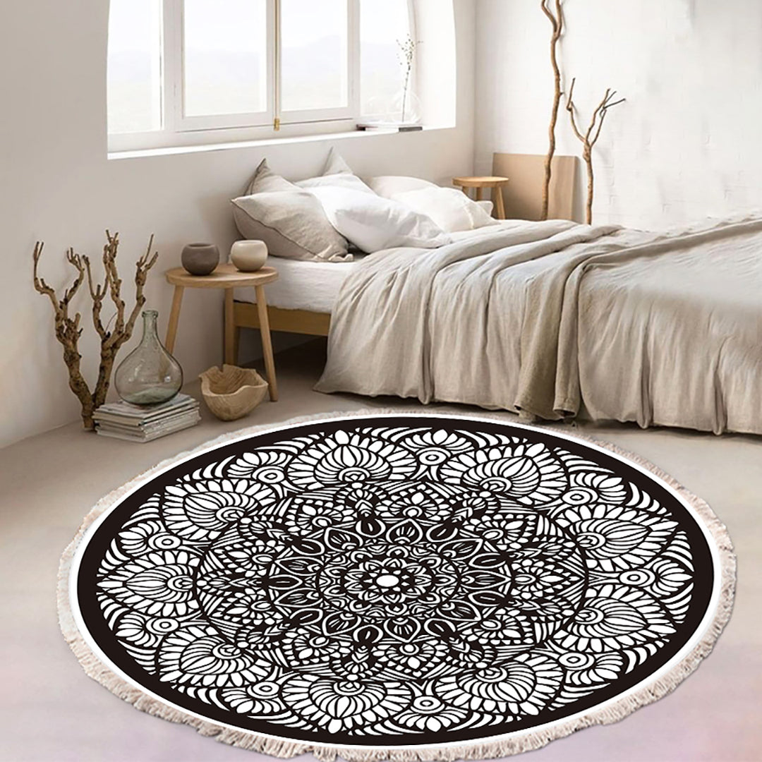 SOGA 120cm Mandala Modern Ethnic Tassel Print Anti-slip Doormat, Home Decor • LUZ-CarpetXLS48