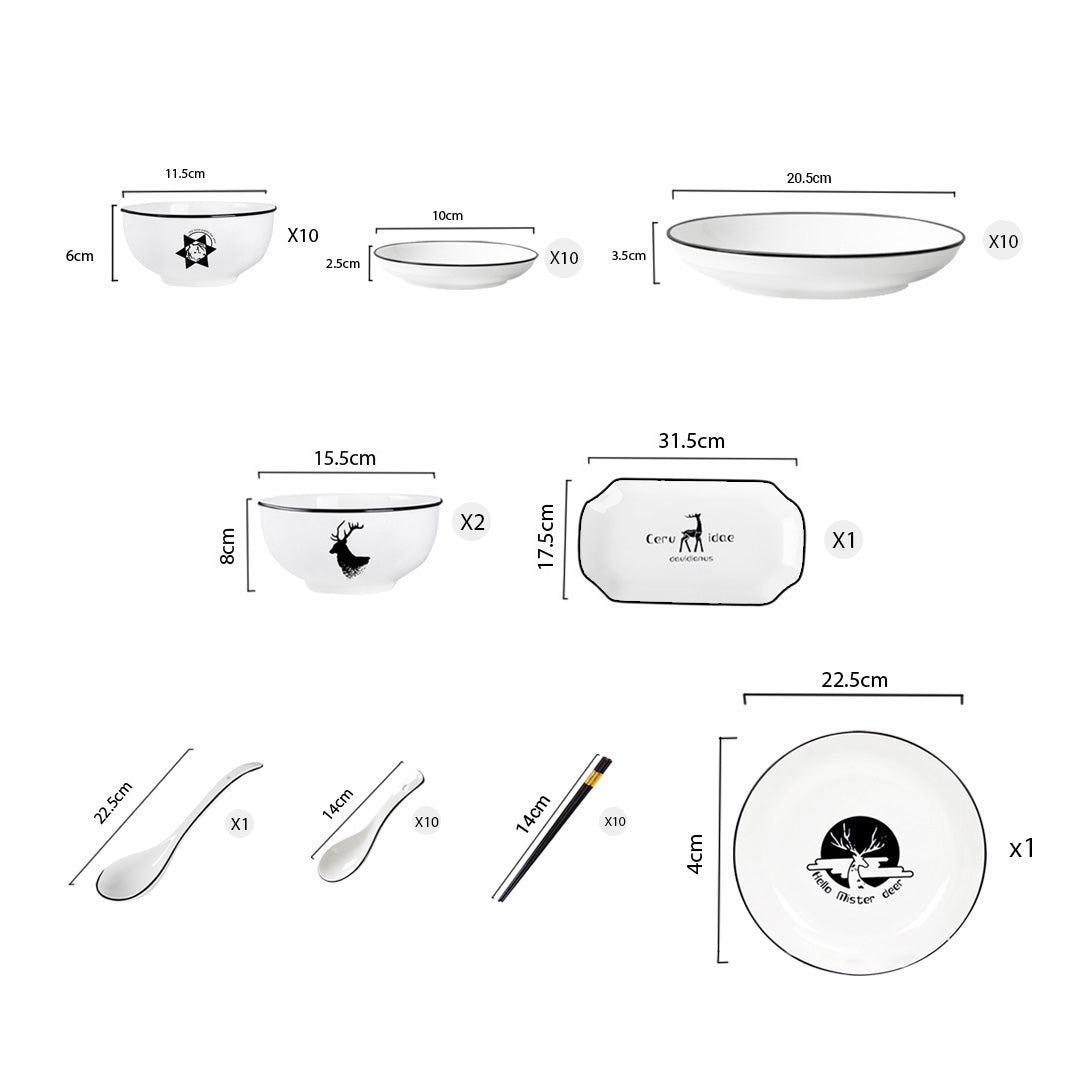 SOGA White Antler Printed Ceramic Dinnerware Set Crockery Soup Bowl Plate Server Kitchen Home Decor Set of 34 • LUZ-BowlG778