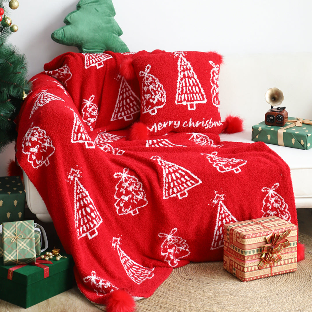 SOGA 130x180cm Throw Blanket Red Christmas Tree Half Fleece for Holiday Season Cozy • LUZ-Blanket935