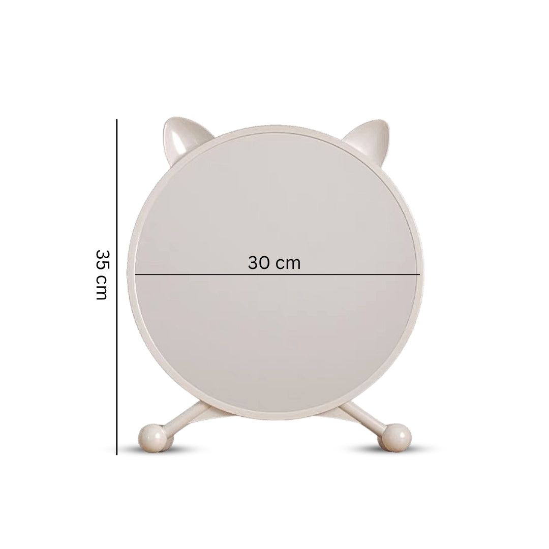 SOGA 2X 30cm White Smart Makeup Bedroom Table Mirror Cat Ear Style No LED Light • LUZ-MirrorE1X2