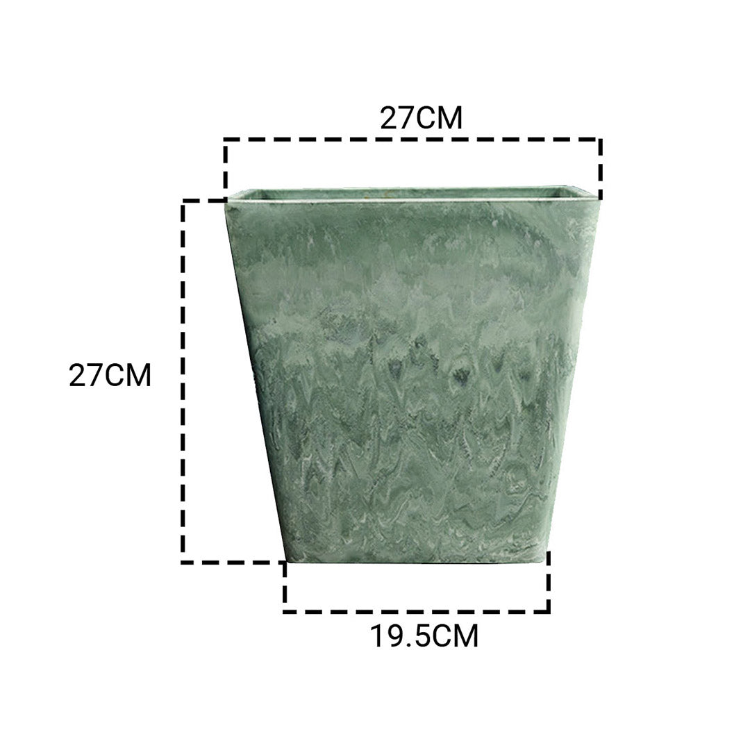 SOGA 2X 27cm Green Grey Square Resin Plant Flower Pot in Cement Pattern Planter Cachepot for Indoor Home Office • LUZ-FPotH2764X2