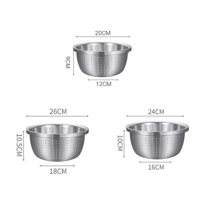 SOGA 2X Stainless Steel Nesting Basin Colander Perforated Kitchen Sink Washing Bowl Metal Basket Strainer Set of 3 • LUZ-Bowl607X2
