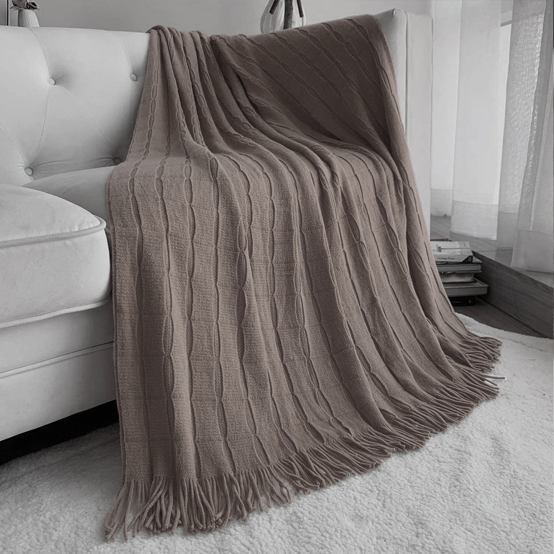 SOGA 2X Coffee Textured Knitted Throw Blanket Warm Cozy Woven Cover Couch Bed Sofa Home Decor with Tassels • LUZ-Blanket926X2