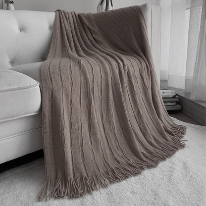 SOGA 2X Coffee Textured Knitted Throw Blanket Warm Cozy Woven Cover Couch Bed Sofa Home Decor with Tassels • LUZ-Blanket926X2