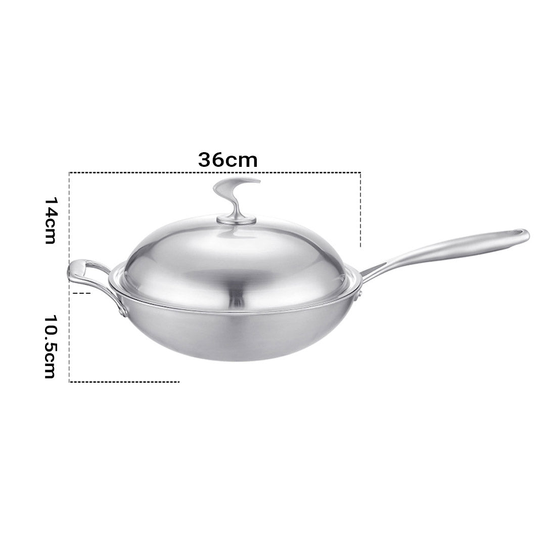 SOGA 2X 18/10 Stainless Steel Fry Pan 36cm Frying Pan Top Grade Skillet with Helper Handle and Lid • LUZ-TRIFPO36X2