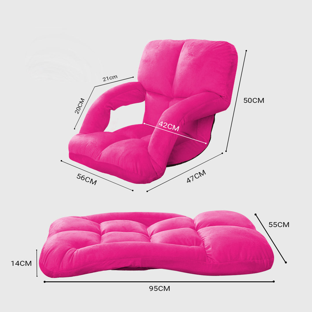SOGA 2X Foldable Lounge Cushion Adjustable Floor Lazy Recliner Chair with Armrest Pink • LUZ-LoungeKidPinkX2
