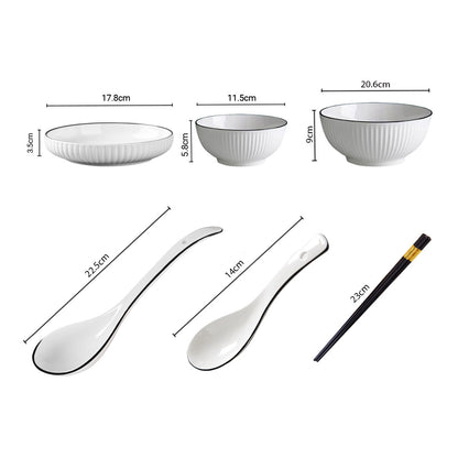 SOGA White Japanese Style Ceramic Dinnerware Crockery Soup Bowl Plate Server Kitchen Home Decor Set of 7 • LUZ-BowlG005
