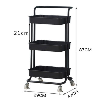 SOGA 3 Tier Steel Black Movable Kitchen Cart Multi-Functional Shelves Portable Storage Organizer with Wheels • LUZ-KitchenXY004