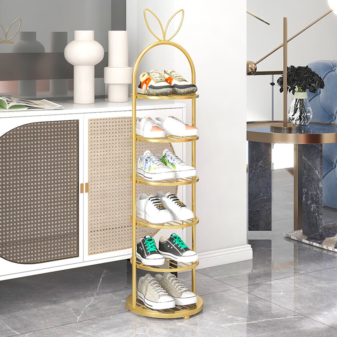 SOGA 2X 6 Tier Bunny Ears Shape Gold Plated Metal Shoe Organizer Space Saving Portable Footwear Storage Shelf • LUZ-FPotXJ09X2