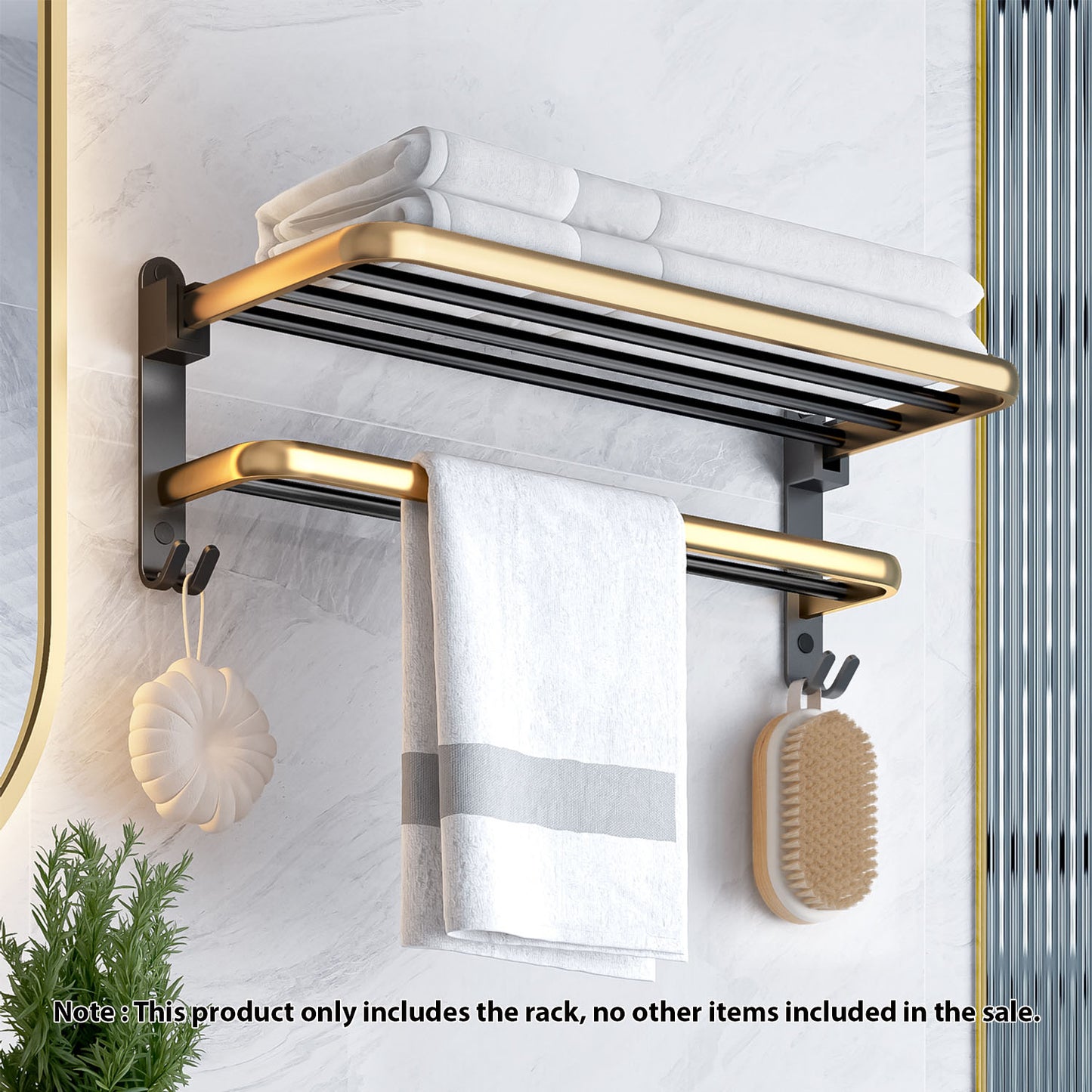 SOGA 2X 62cm Wall-Mounted Double Pole Towel Holder Bathroom Organiser Rail Hanger with Hooks • LUZ-TAN1012X2