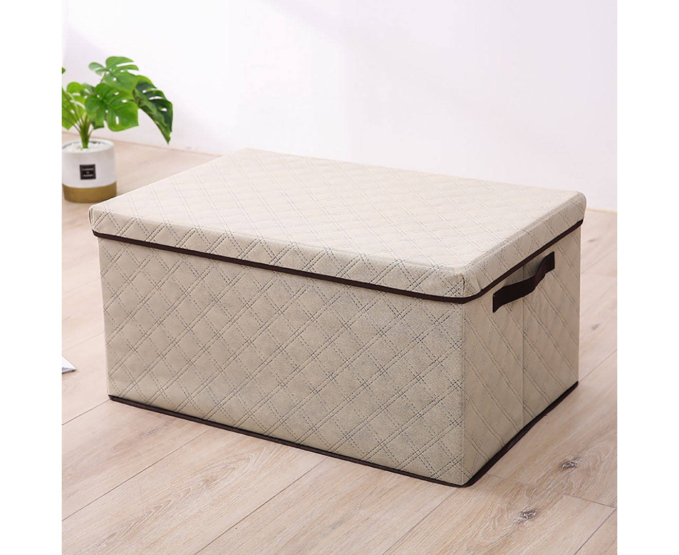 SOGA 2X Extra Large Beige Non-Woven Diamond Quilt Grid Fabric Storage/Organizer Box • LUZ-SBox048X2