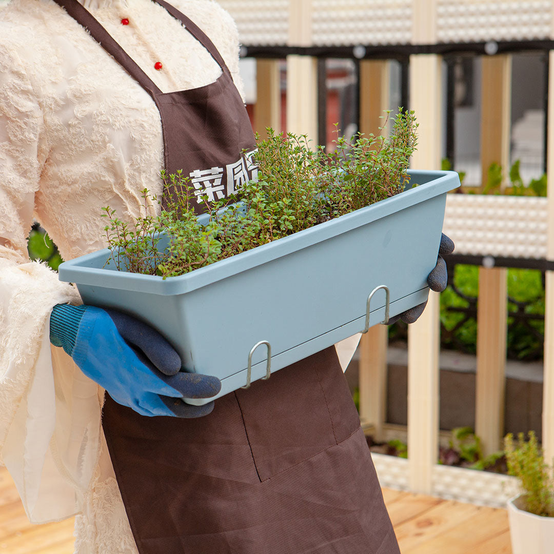 SOGA 49.5cm Blue Rectangular Planter Vegetable Herb Flower Outdoor Plastic Box with Holder Balcony Garden Decor Set of 5 • LUZ-PlantBox5W