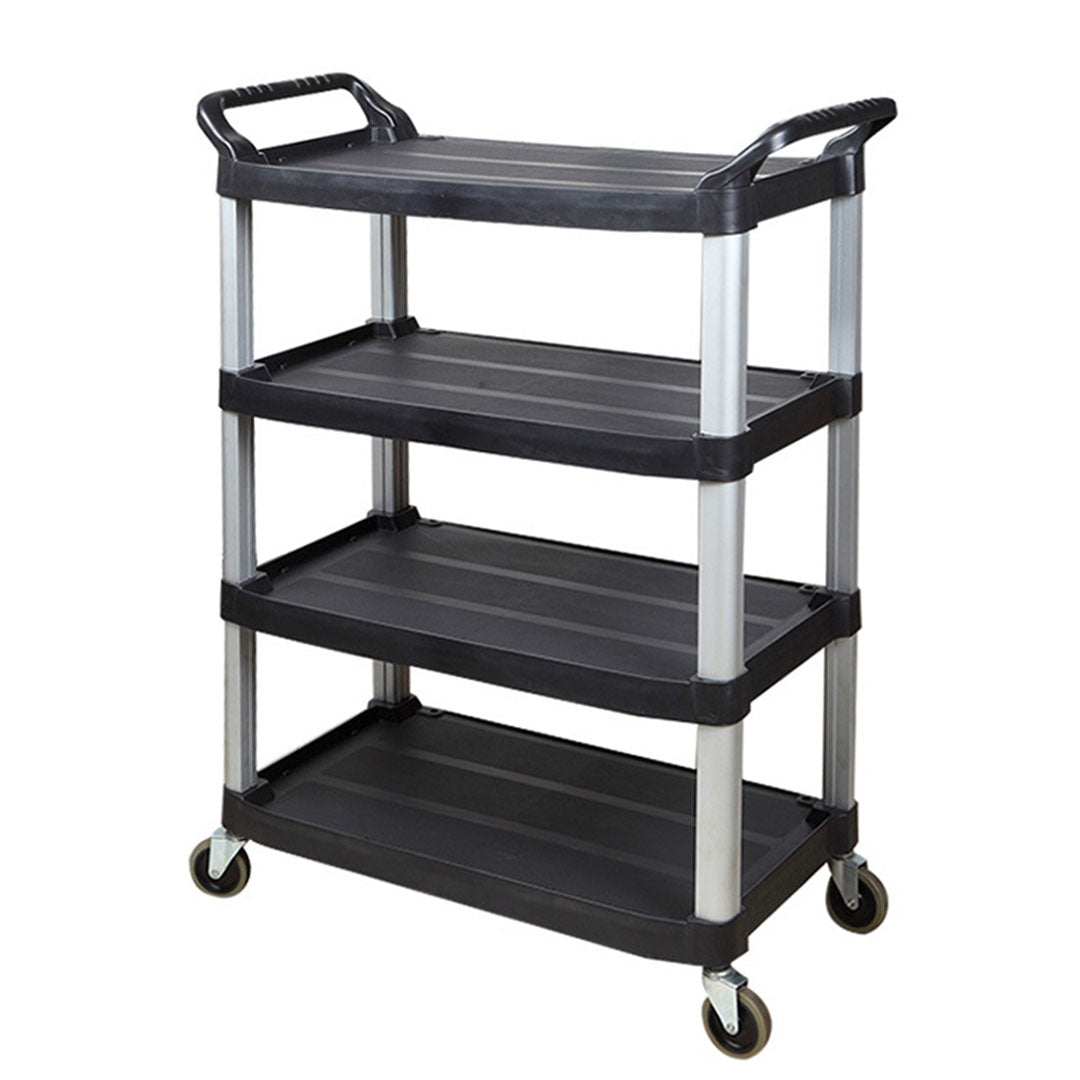 SOGA 2X 4 Tier Food Trolley Portable Kitchen Cart Multifunctional Big Utility Service with wheels 950x500x1270mm Black LUZ-FoodCart1519ABX2