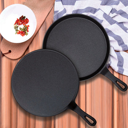 SOGA 2X 26cm Round Cast Iron Frying Pan Skillet Griddle Sizzle Platter • LUZ-ZPai033X2