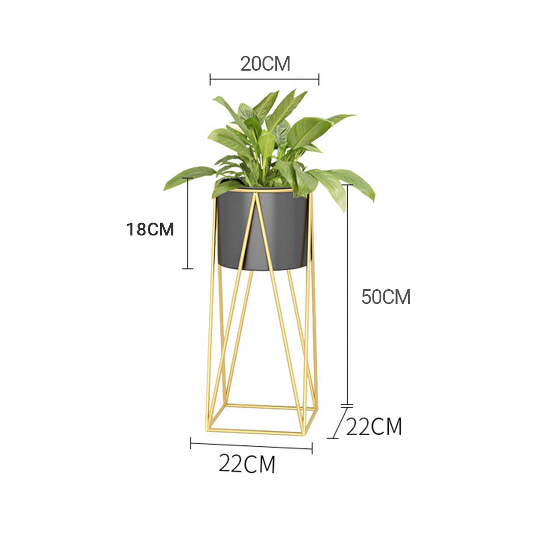 SOGA 50cm Gold Metal Plant Stand with Black Flower Pot Holder Corner Shelving Rack Indoor Display • LUZ-FPotH52BLK