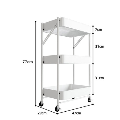 SOGA 3 Tier Steel White Foldable Kitchen Cart Multi-Functional Shelves Portable Storage Organizer with Wheels • LUZ-KitchenXY012