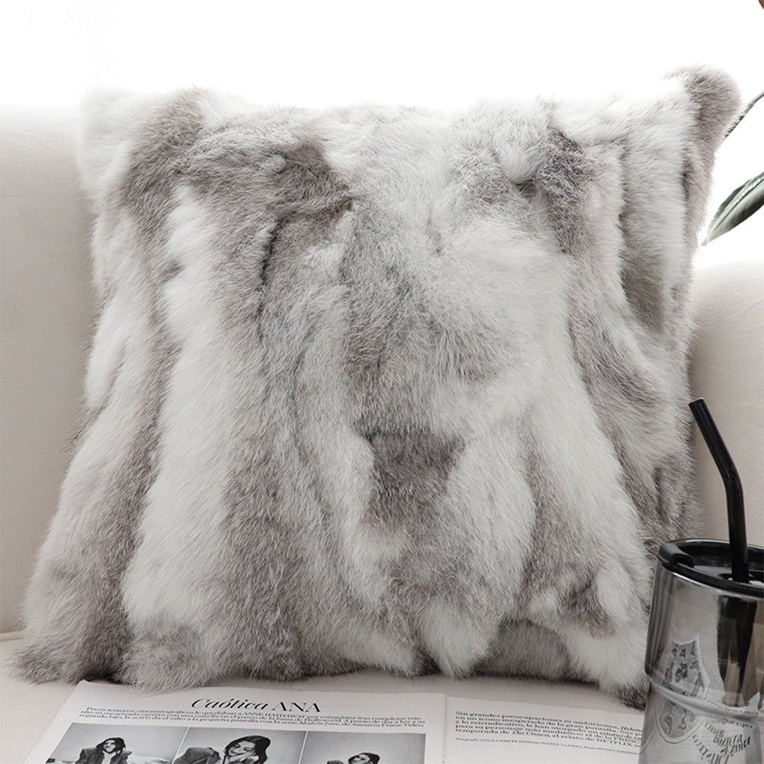 SOGA 2X 45cm Throw Pillow Floral Gray Rabbit Fur Square Warm Cozy Decorative Cushion Home Decor • LUZ-FrenchCushion312X2