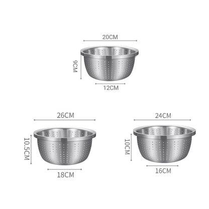 SOGA Stainless Steel Nesting Basin Colander Perforated Kitchen Sink Washing Bowl Metal Basket Strainer Set of 3 • LUZ-Bowl607