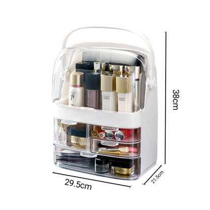 SOGA 3 Tier White Countertop Makeup Cosmetic Storage Organiser Skincare Holder Jewelry Storage Box with Handle • LUZ-BathC103