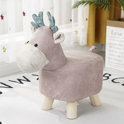 SOGA 2X Pink Children Bench Deer Character Round Ottoman Stool Soft Small Comfy Seat Home Decor • LUZ-AniStool27X2