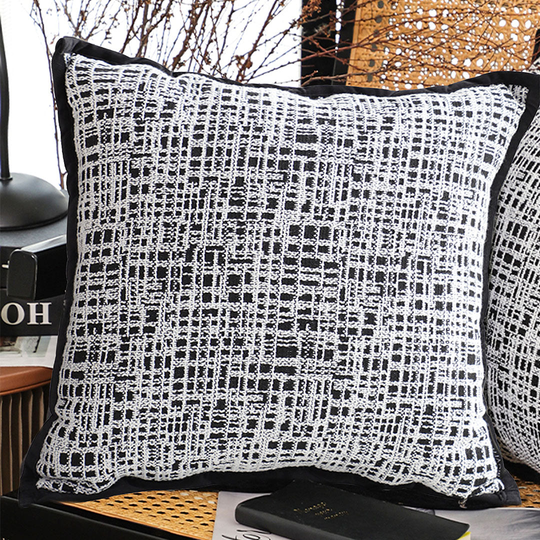 SOGA 45cm Vintage Leopard Print Sofa Black & White Grid Wide Edge Square Throw Pillow • LUZ-FrenchCushion251