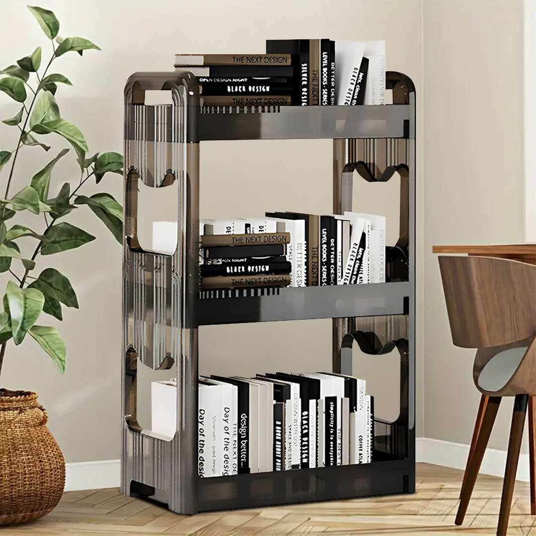 SOGA 38x24cm Black 3 Tier Bookshelf & Cosmetic Storage Organizer Trolley Rack • LUZ-BookSheDark4
