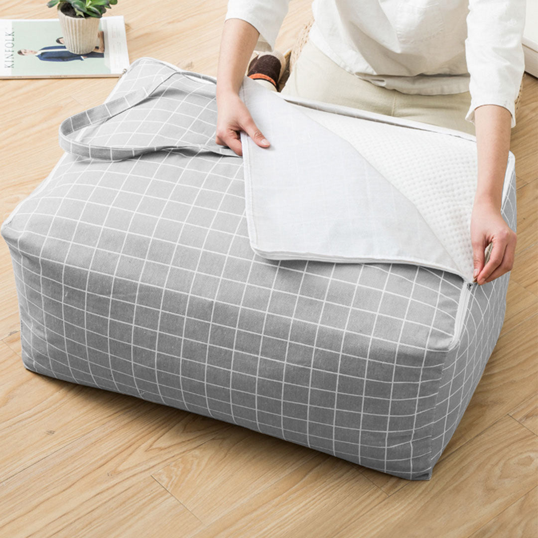 SOGA 2X Grey Plaid Medium Storage Luggage Bag Double Zipper Foldable Travel Organiser Essentials • LUZ-SBox201X2