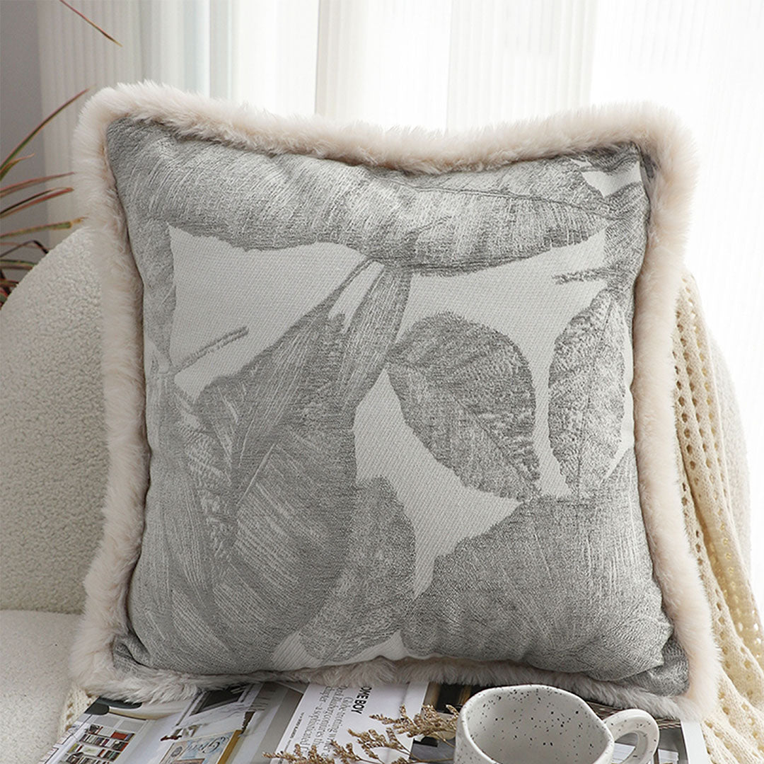 SOGA 45cm Wabi-sabi Raised Embroidery Leaf & Square Throw Pillow • LUZ-FrenchCushion260