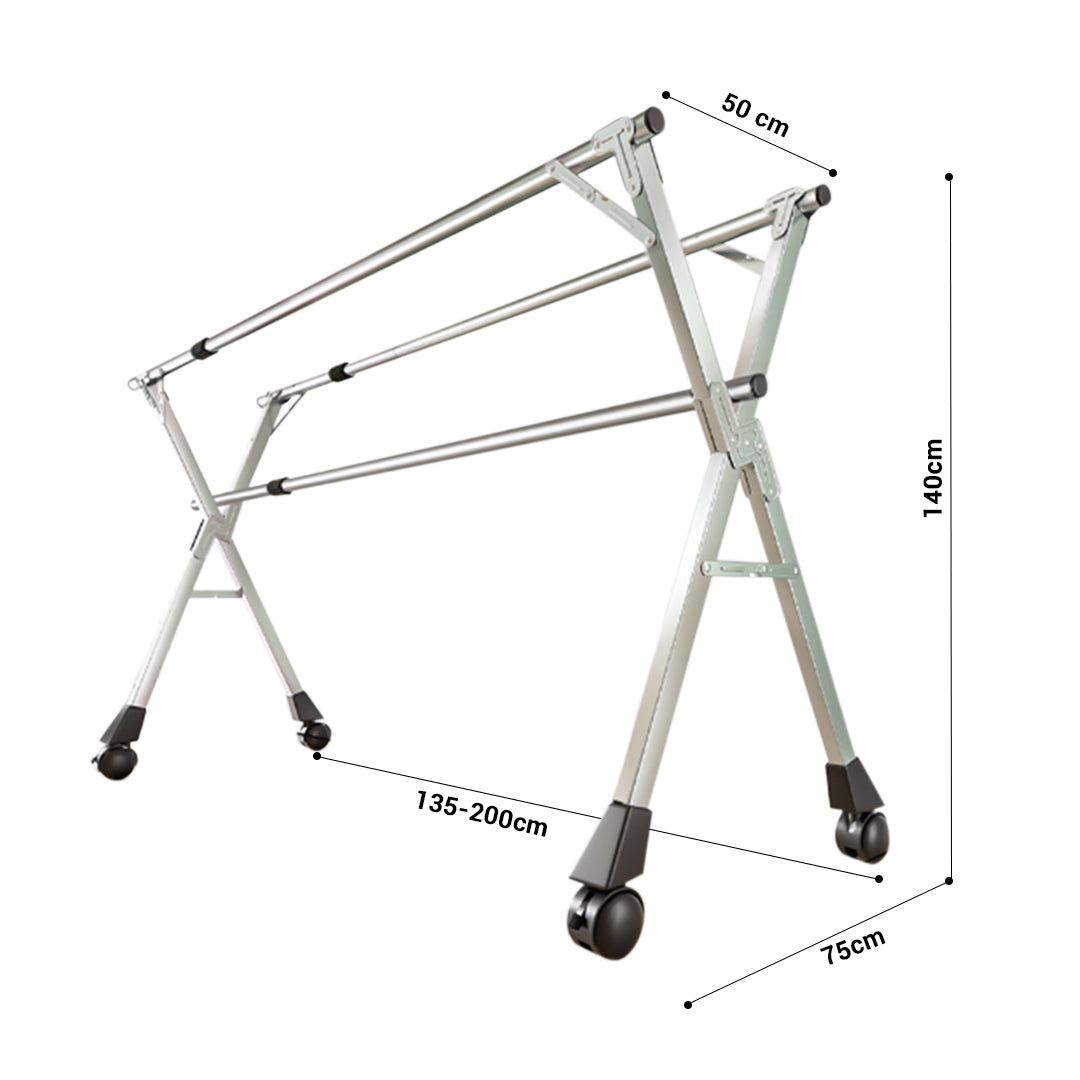 SOGA 2X 200cm Portable Drying Rack Clothes Steel Laundry Rack Foldable Space-Saving Laundry Holder 3 Poles • LUZ-BSXG2518X2