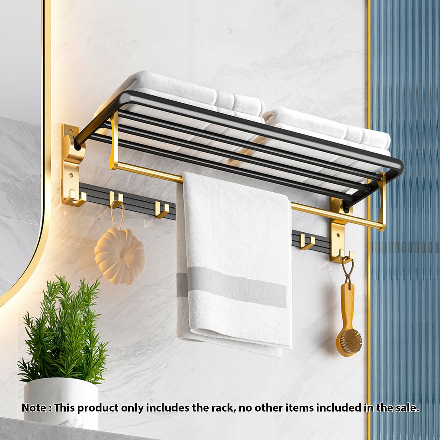 SOGA 63cm Wall-Mounted Double Pole Towel Holder Bathroom Organiser Rail Hanger with Hooks • LUZ-TAN1011