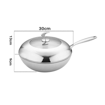 SOGA 18/10 Stainless Steel Fry Pan 30cm Frying Pan Top Grade Cooking Non Stick Interior Skillet with Lid • LUZ-TRIFPR30