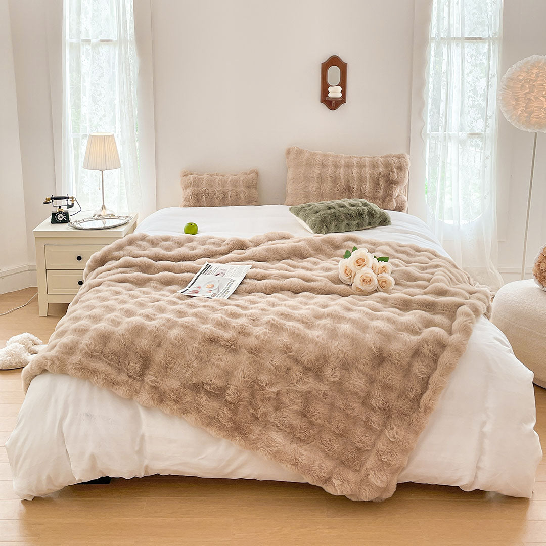 SOGA 200cm Light Camel Fur Fuzzy Super Soft and Cozy Fluffy Throw Blanket • LUZ-BlanketFur332