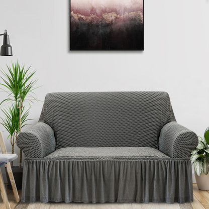 SOGA 2-Seater Grey Sofa Cover with Ruffled Skirt Couch Protector High Stretch Lounge Slipcover Home Decor • LUZ-SofaCov6