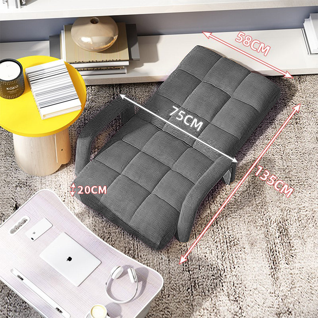 SOGA 2X Foldable Lounge Cushion Adjustable Floor Lazy Recliner Chair with Armrest Grey • LUZ-LoungeArmGreyX2