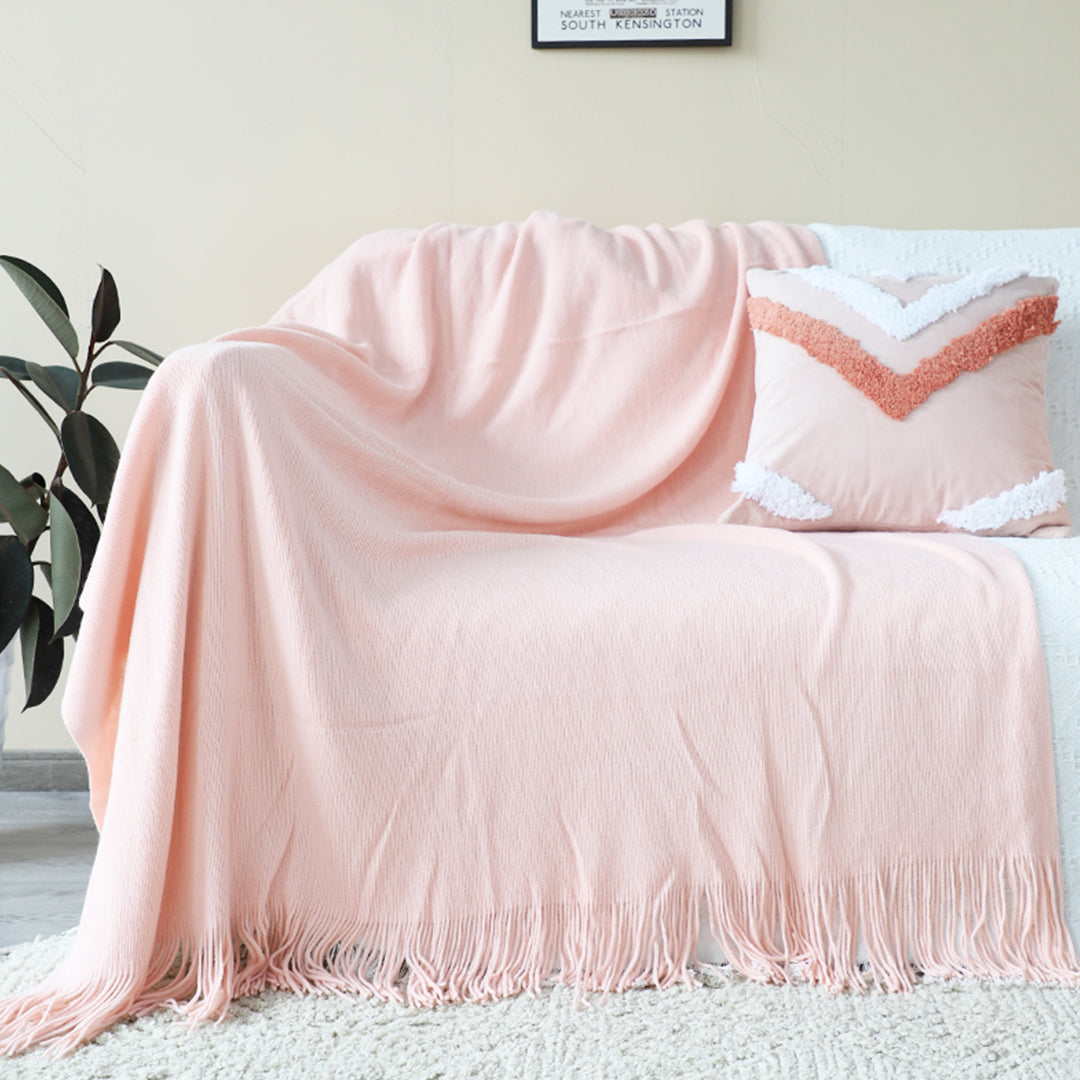 SOGA 2X Pink Acrylic Knitted Throw Blanket Solid Fringed Warm Cozy Woven Cover Couch Bed Sofa Home Decor • LUZ-Blanket915X2