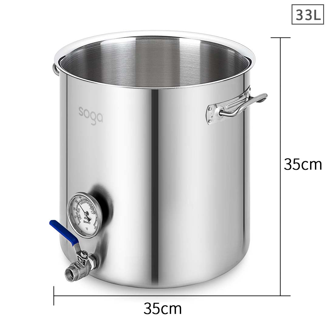 SOGA Stainless Steel 33L No Lid Brewery Pot With Beer Valve 35*35cm • LUZ-BreweryPotSS2787-JPOT
