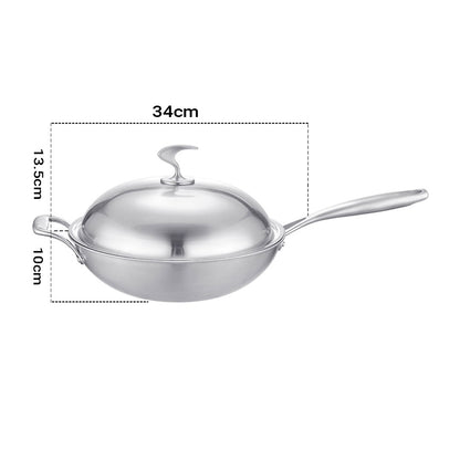 SOGA 18/10 Stainless Steel Fry Pan 34cm Frying Pan Top Grade Skillet with Helper Handle and Lid • LUZ-TRIFPO34