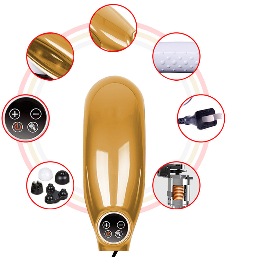 SOGA 6 Heads Portable Handheld Massager Soothing Stimulate Blood Flow Shoulder Yellow • LUZ-Massager833AGold