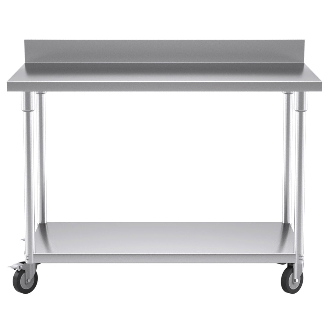 SOGA 120cm Commercial Catering Kitchen Stainless Steel Prep Work Bench Table with Backsplash and Caster Wheels • LUZ-WorkBenchSS8003120CM