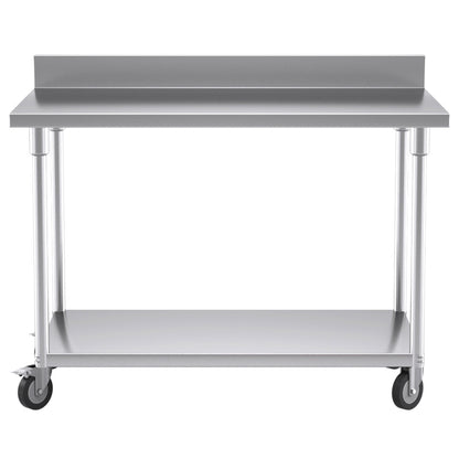 SOGA 120cm Commercial Catering Kitchen Stainless Steel Prep Work Bench Table with Backsplash and Caster Wheels • LUZ-WorkBenchSS8003120CM
