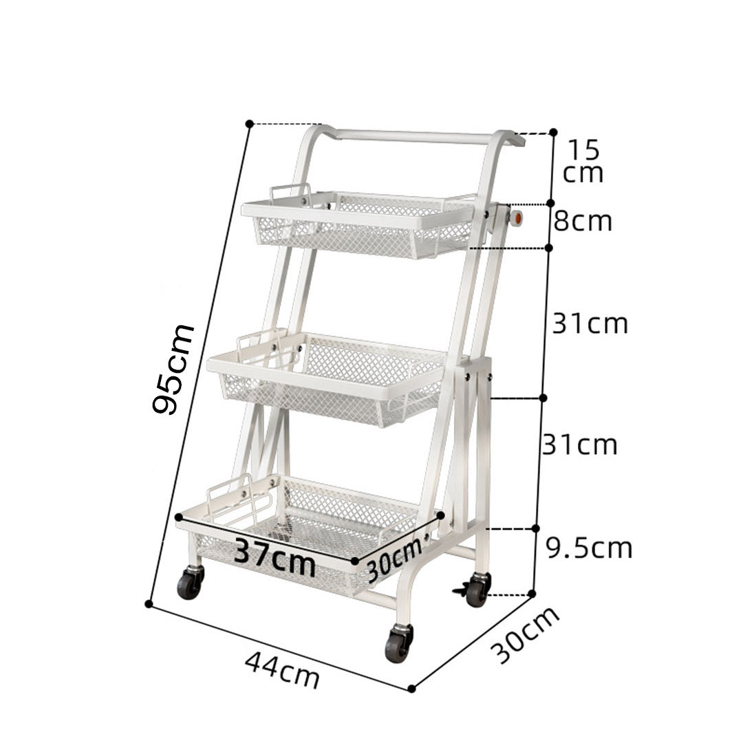 SOGA 3 Tier Steel White Adjustable Kitchen Cart Multi-Functional Shelves Portable Storage Organizer with Wheels • LUZ-KitchenXY033