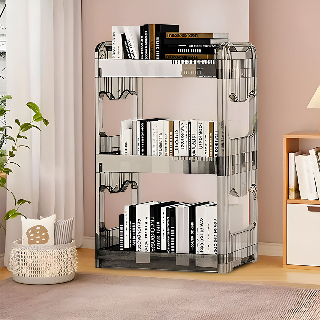 SOGA 2X 38x24cm Clear 3 Tier Bookshelf & Cosmetic Storage Organizer Trolley Rack • LUZ-BookSheClear3X2