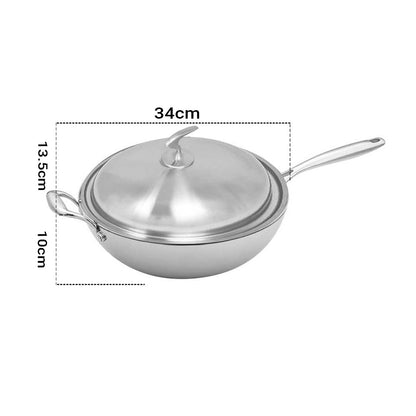 SOGA 18/10 Stainless Steel Fry Pan 34cm Frying Pan Top Grade Textured Non Stick Interior Skillet with Helper Handle and Lid • LUZ-TRIFPS34