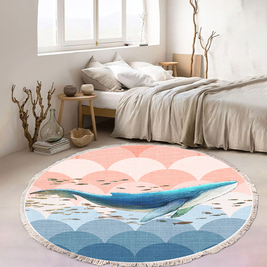 SOGA 2X 120cm Round Tassels Shark Print Area Rugs, Home Decor • LUZ-CarpetA143X2