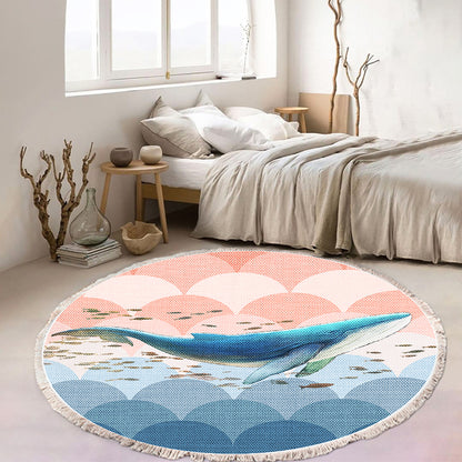 SOGA 2X 120cm Round Tassels Shark Print Area Rugs, Home Decor • LUZ-CarpetA143X2