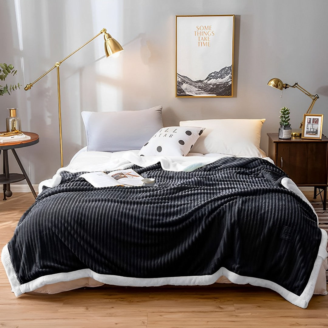 SOGA 2X Black Throw Blanket Warm Cozy Double Sided Thick Flannel Coverlet Fleece Bed Sofa Comforter • LUZ-Blanket305X2